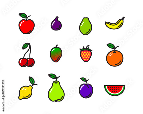 Vector fruits icon set. Flat illustration of fruits isolated on white background. Icon vector illustration sign symbol.