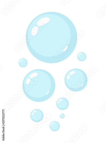 Light Blue Transparent Soap Bubble Collection Floating in Air Minimal Flat Vector Isolated Background