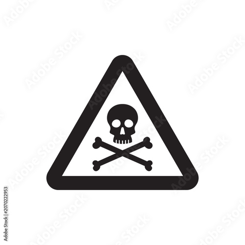 Poison bio hazard  vector logo design element. Caution warning symbol concept. Scull with crossed bones. Power fast speed logotype