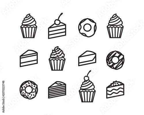 Vector pastry set icon. Flat illustration of bakery isolated on white background. Icon vector illustration sign symbol.