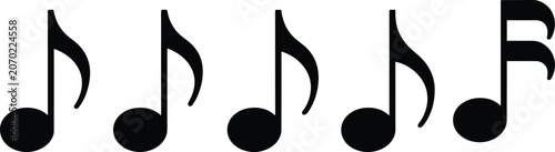 Photos Music note icon set with black flat eighth note and sixteenth note vectors for m