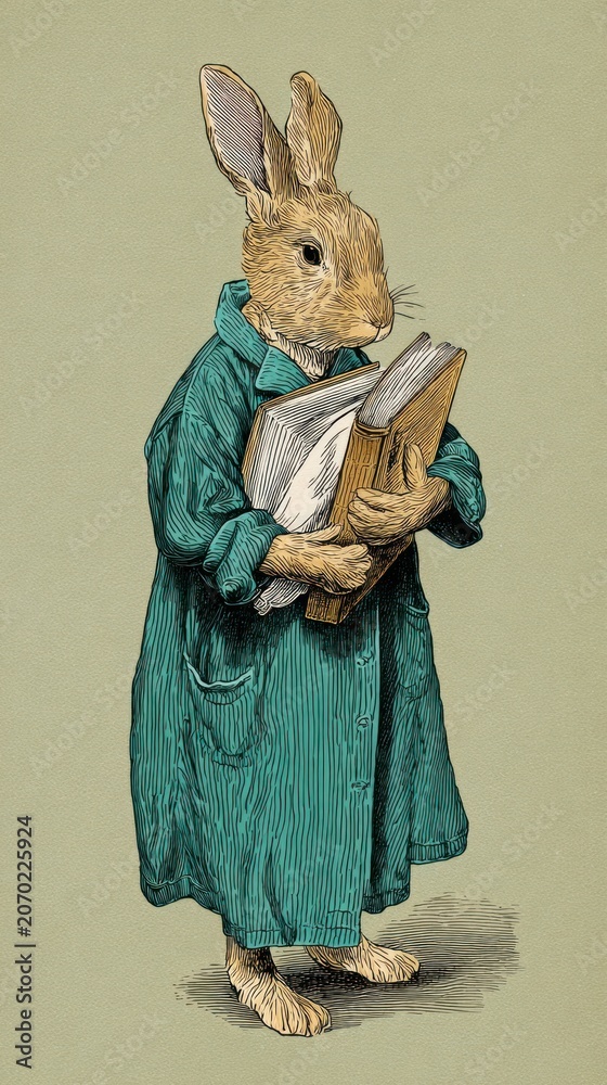 Naklejka premium Rabbit in pajamas vintage rabbit mobile wallpaper
