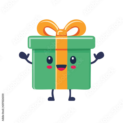 Cute cartoon gift box character with ribbon