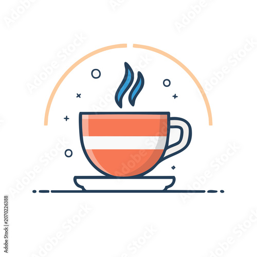 Flat design coffee cup with steam and saucer