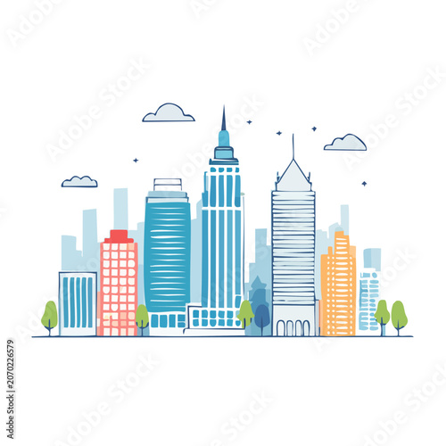 Flat vector illustration of a modern city skyline