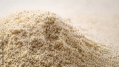 Close up of aromatic vanilla bean powder heap