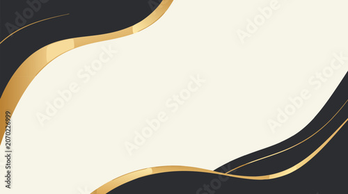 A clean flat vector illustration of a luxury decorative background featuring deep dark tones accented with elegant gold curves, ideal for premium brand packaging, luxury event invitation designs, and 