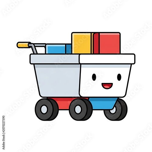 Colorful toy wagon with rainbow blocks and wheels.
