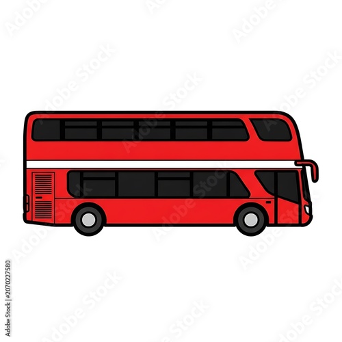 Red vintage school bus with black windows.