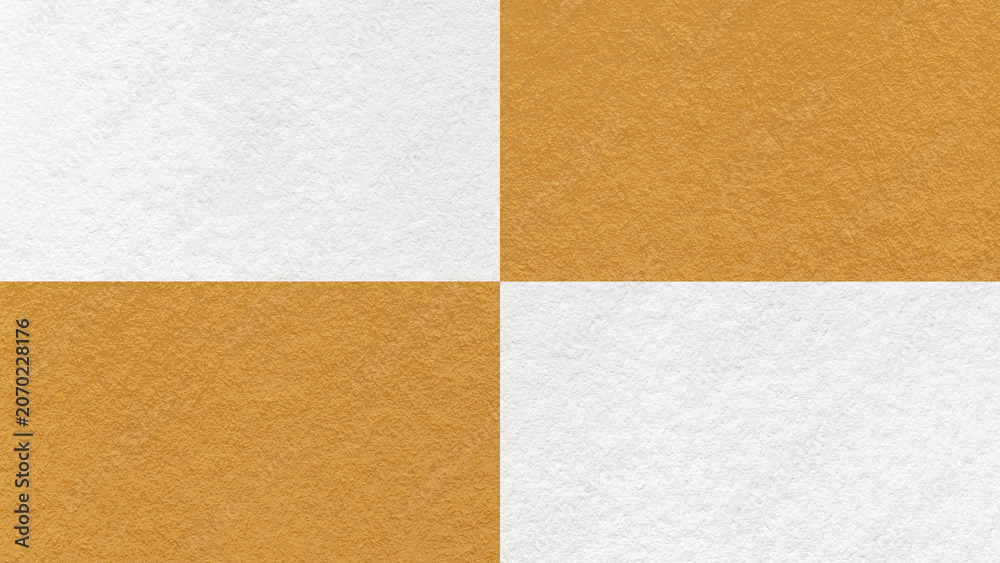Fototapeta premium White and mustard checkered paper texture background with four sections and copy space. Geometric template with blocks