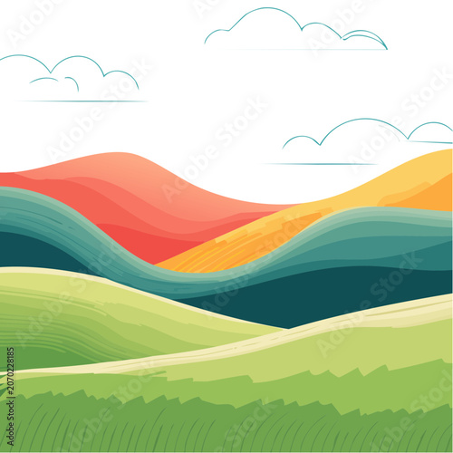 Colorful rolling hills landscape illustration
