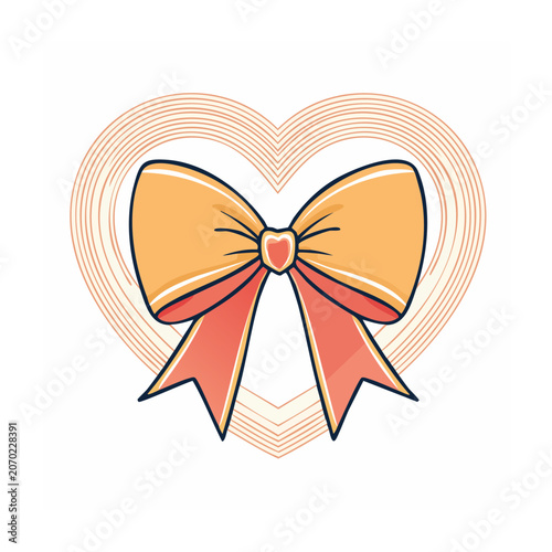 Flat illustration of a gift bow with heart and ribbon