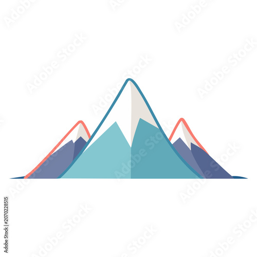 Flat Vector Illustration of Mountain Range with Snow Peaks