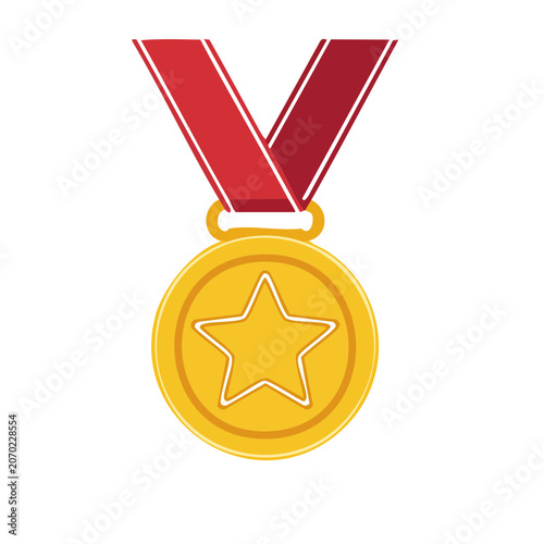 Gold Medal with Star and Red Ribbon Icon