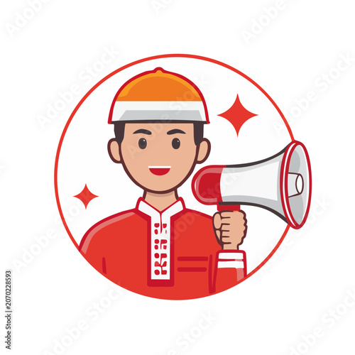 Man with Megaphone in Traditional Clothing Vector Illustration