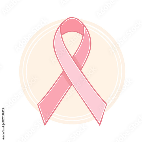 Pink awareness ribbon illustration on beige background