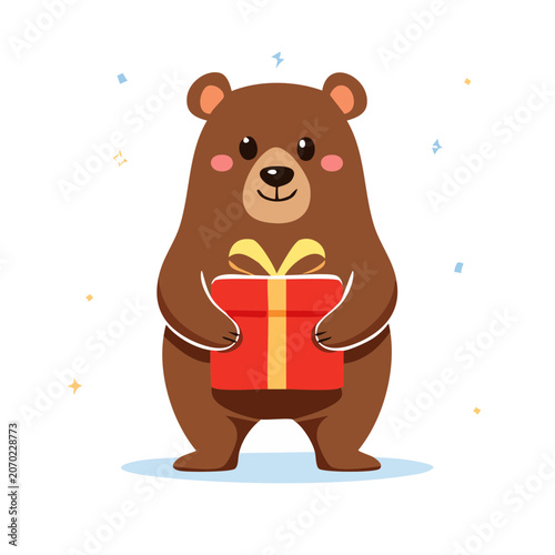 Cartoon bear holding a gift box