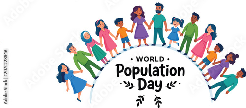 Diverse group of people holding hands on world population day