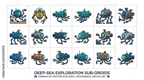 Cuadro en lienzo Deep sea exploration sub droid icon set