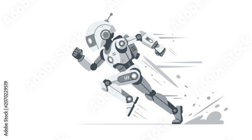 Futuristic robotic character sprinting with dynamic motion.