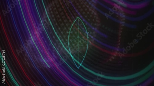 Digital Leaf Icon Floating Over Abstract Motion Wave Background