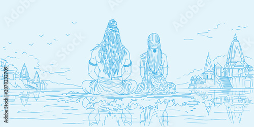 Tableau sur toile Lord Shiva and Parvati Hindu god Design Element