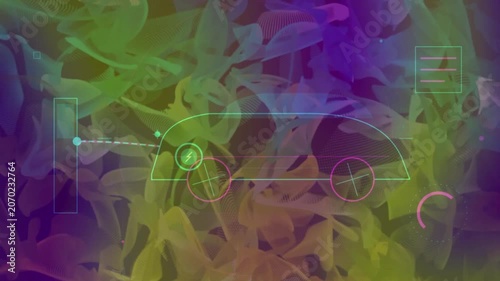 Futuristic Electric Car Schematic Outline on Abstract Gradient Background