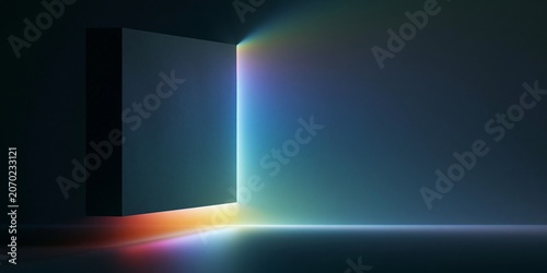 Abstract dark room with glowing doorway