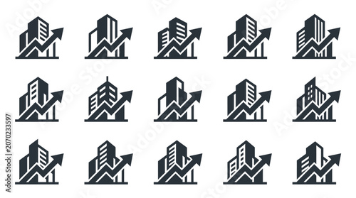 Real Estate Market Growth Icon Set