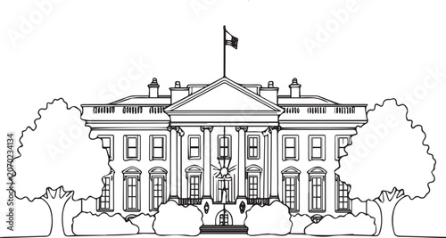 Isolated Continuous one line drawing of an White House Place USA victor Isolation on white Background