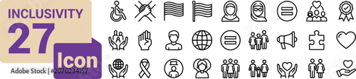 Inclusivity Icon Pack Editable Stroke Line Symbols For Accessibility Diversity Equality Community Support Human Rights And Social Awareness