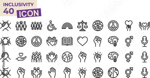 Inclusivity Icon Set Editable Stroke Line Symbols Collection For Diversity Equality Accessibility Human Rights Community Support And Social Awareness