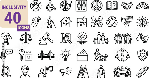 Inclusivity Icons Collection Editable Stroke Line Symbol Set For Diversity Equality Accessibility Human Rights Community Awareness And Social Support