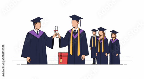 Photos A group of graduates in caps and gowns celebrate their commencement