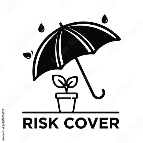 Umbrella protecting seedling in pot black vector illustration on white background