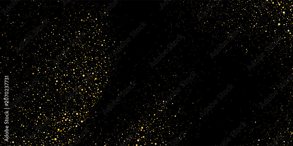 Fototapeta premium Gold glitter texture on a black background. Holiday background. Golden explosion of confetti. Golden grainy abstract texture on a black background. Design element