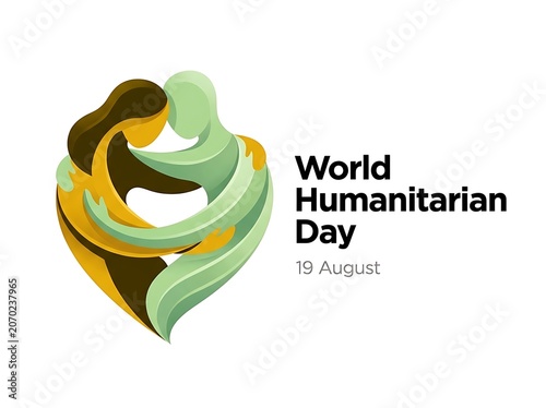World humanitarian day graphic design banner with two abstract figures embracing