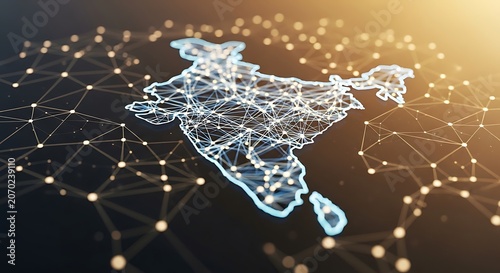 India map outline with digital network nodes and glowing data connections