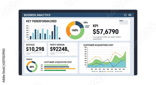 Business analytics dashboard on a tablet screen