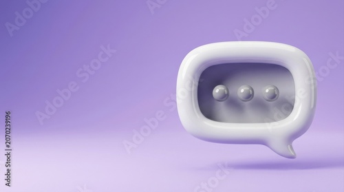 A glossy white rounded speech bubble is suspended against a soft lavender