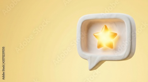 A textured white clay speech bubble floats on a pastel yellow background,