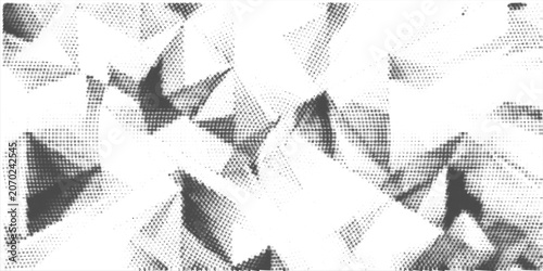 Abstract Black And White Crumpled Paper Texture With Halftone Pattern And Geometric Folds