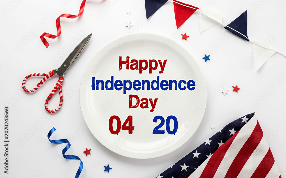 Fototapeta premium Happy independence day celebration with patriotic decorations and festive accessories on a table setup transparent background