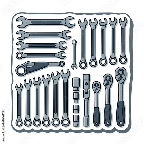 Schilderij op canvas Collection of Metal Wrenches and Ratchets Tools Set.