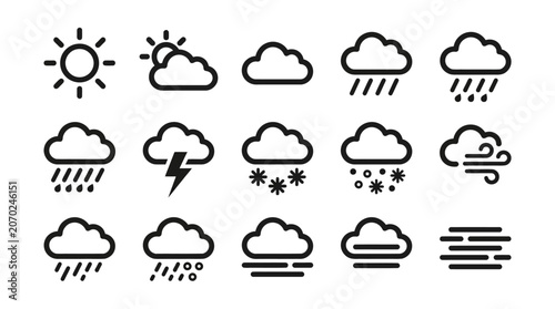 Weather forecast icons on white background.