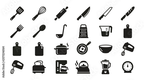 Kitchen Utensils and Cooking Tools Icons.