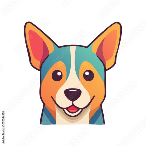 Flat illustration of a smiling corgi dog head