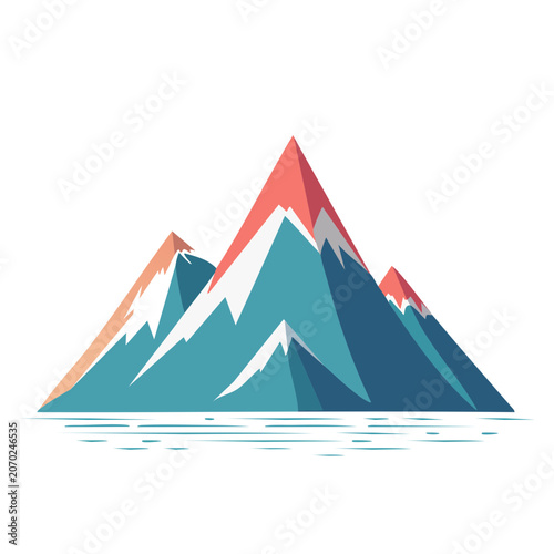 Flat illustration of mountain range with reflection