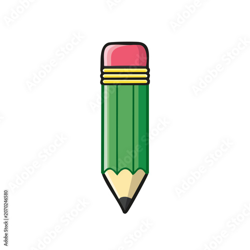 Green pencil with pink eraser flat vector illustration