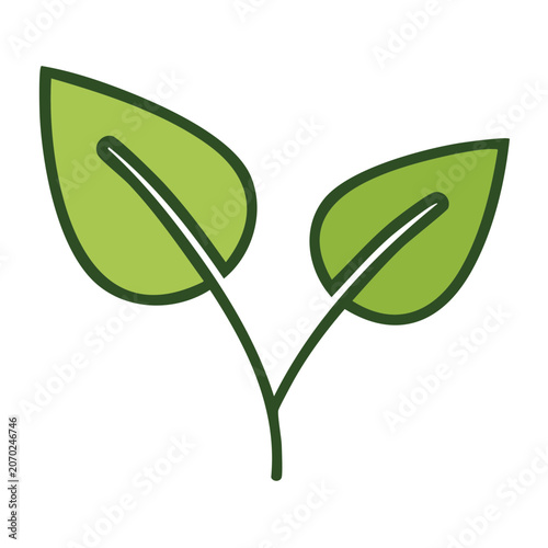 Two Green Leaves with Stem Icon